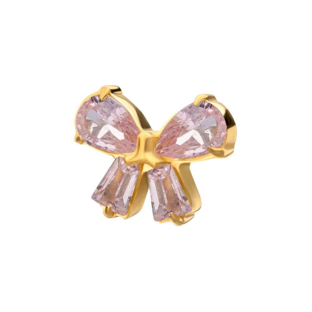 24Kt Gold PVD Titanium Threadless Bow Top with Prong Set Marquise & Baguette Gem