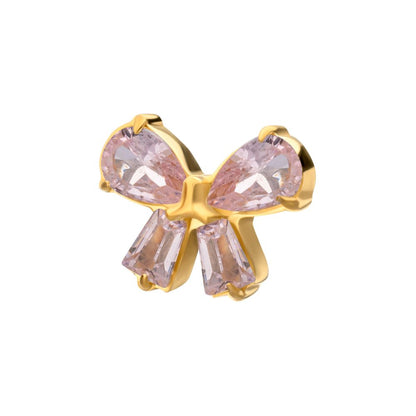 24Kt Gold PVD Titanium Threadless Bow Top with Prong Set Marquise & Baguette Gem