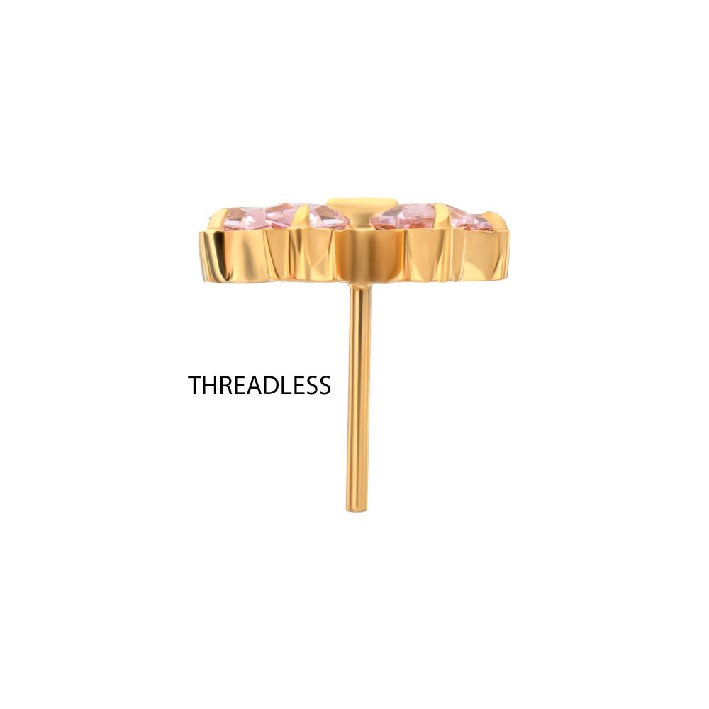 24Kt Gold PVD Titanium Threadless Bow Top with Prong Set Marquise & Baguette Gem