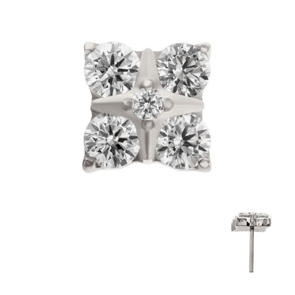 Titanium Threadless Square Shape Top with Prong Set 5-Gem Cluster