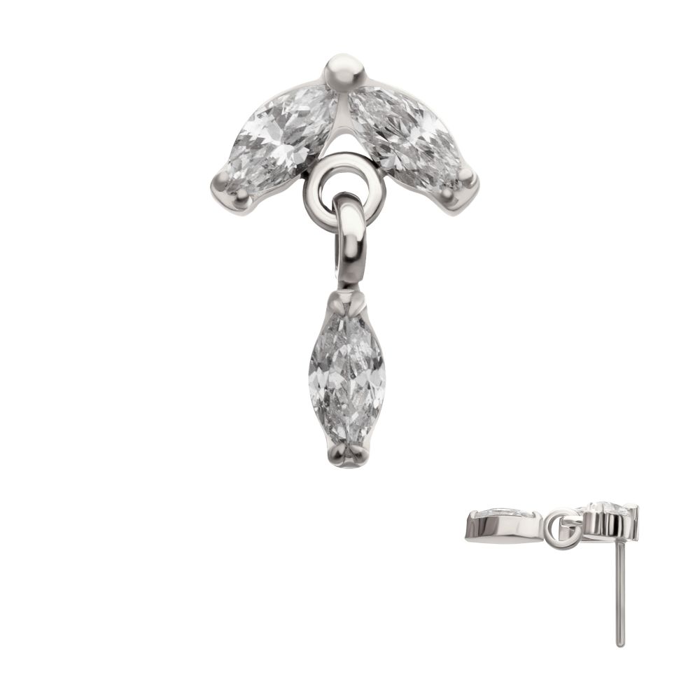 Titanium Threadless Twin Marquise Gem Top with Marquise Dangle
