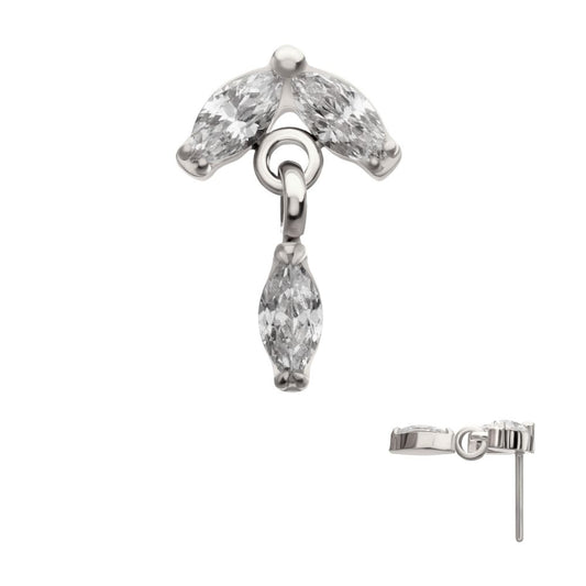 Titanium Threadless Twin Marquise Gem Top with Marquise Dangle