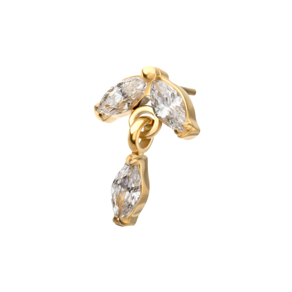 24KT Gold PVD Titanium Threadless Twin Marquise Gem Top with Marquise Dangle