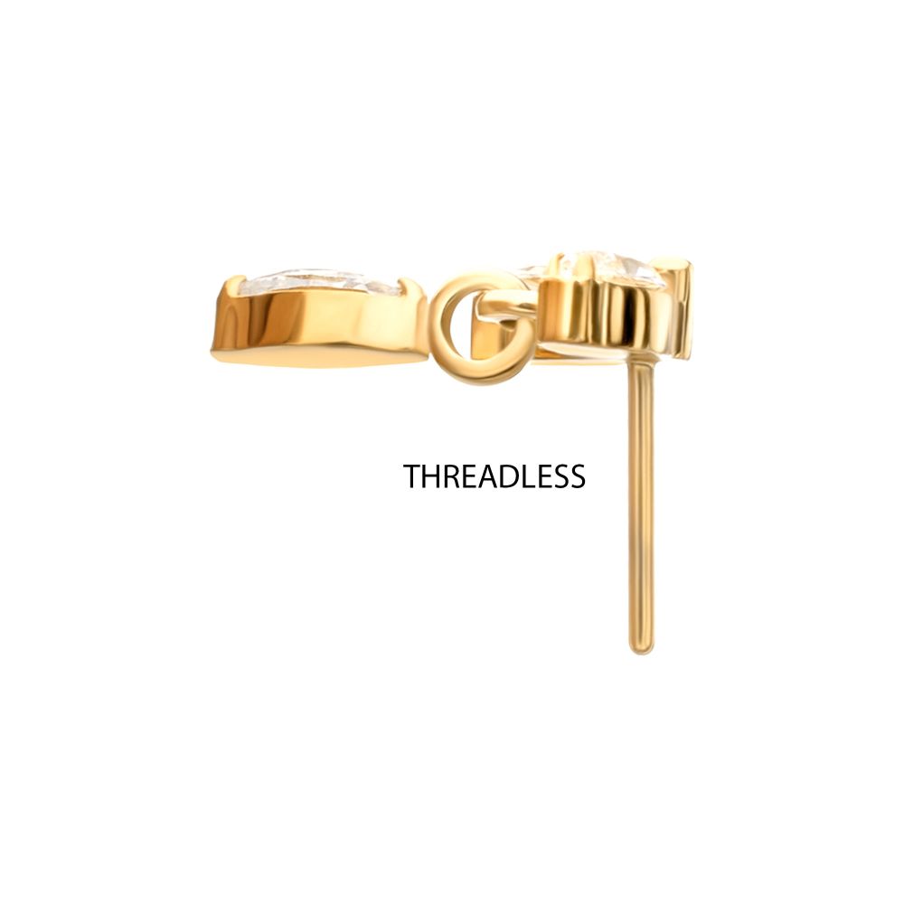 24KT Gold PVD Titanium Threadless Twin Marquise Gem Top with Marquise Dangle
