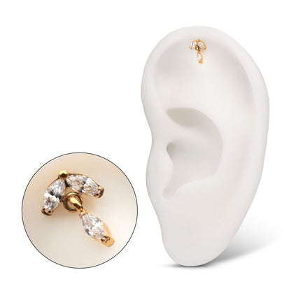 24KT Gold PVD Titanium Threadless Twin Marquise Gem Top with Marquise Dangle