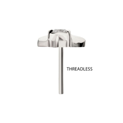 Titanium Threadless Triangle Shape Top with Prong Set Gem