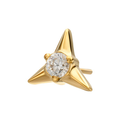 24KT Gold PVD Titanium Threadless Triangle Shape Top with Prong Set Gem