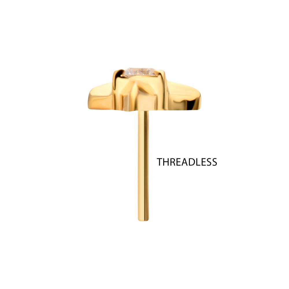 24KT Gold PVD Titanium Threadless Triangle Shape Top with Prong Set Gem