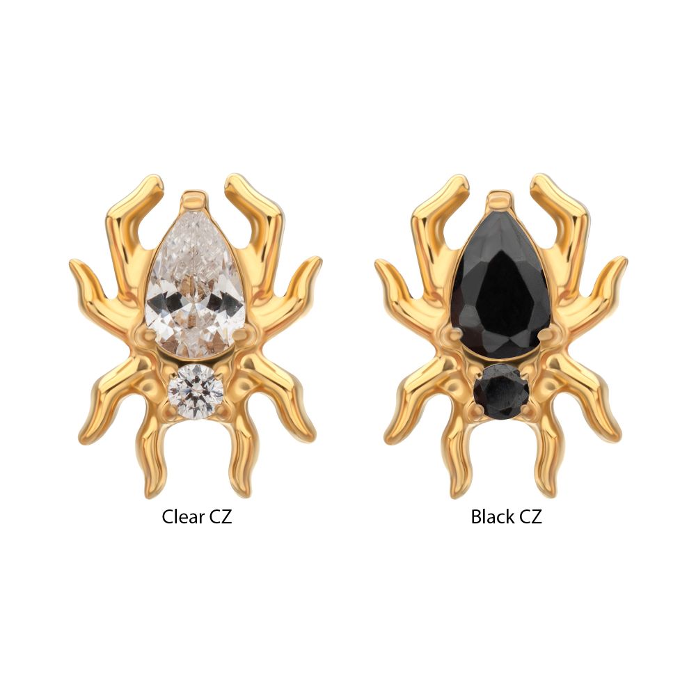 24KT Gold PVD Titanium Threadless Spider Top with Teardrop & Round Gem