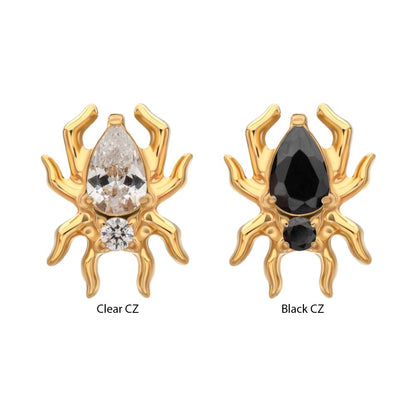 24KT Gold PVD Titanium Threadless Spider Top with Teardrop & Round Gem