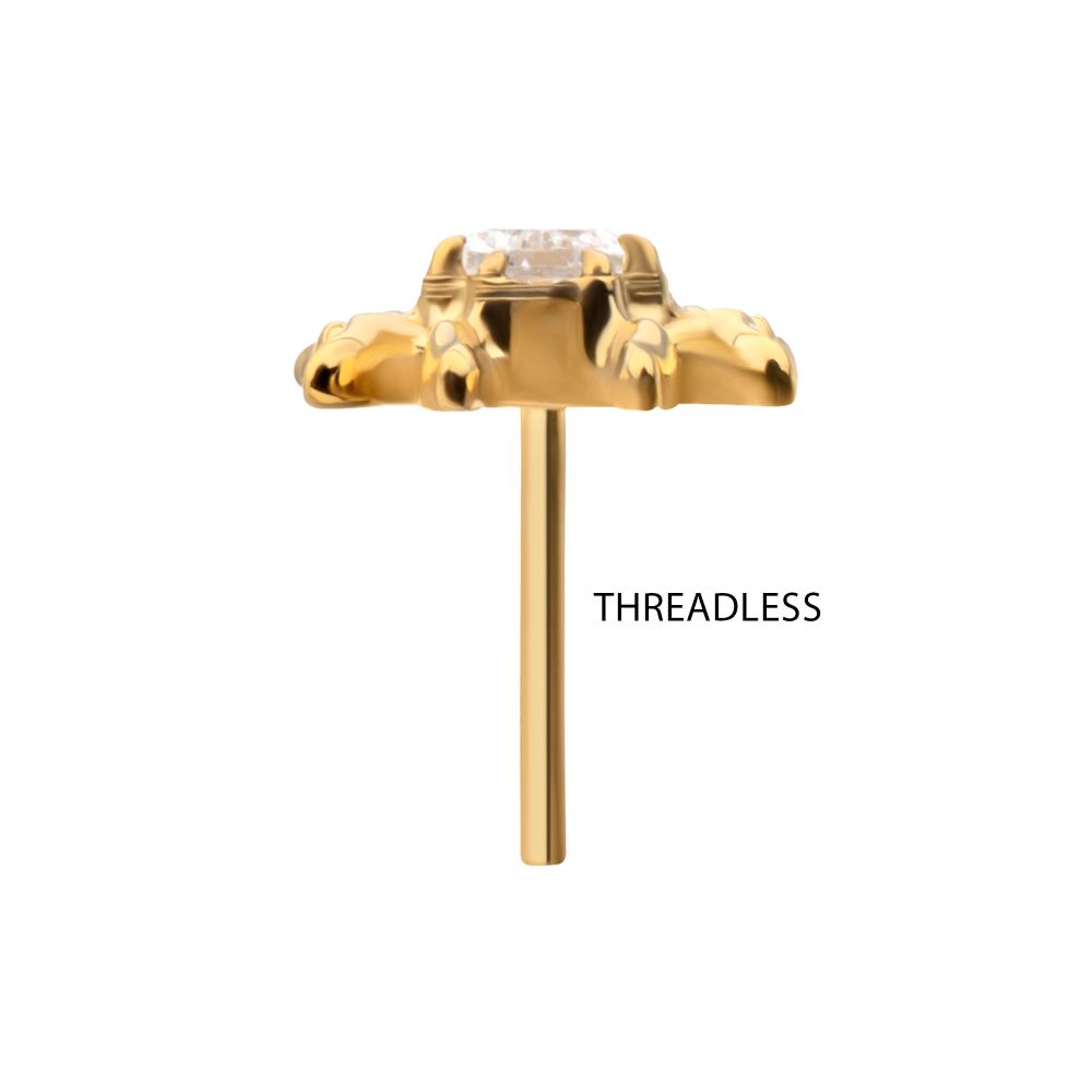 24KT Gold PVD Titanium Threadless Spider Top with Teardrop & Round Gem