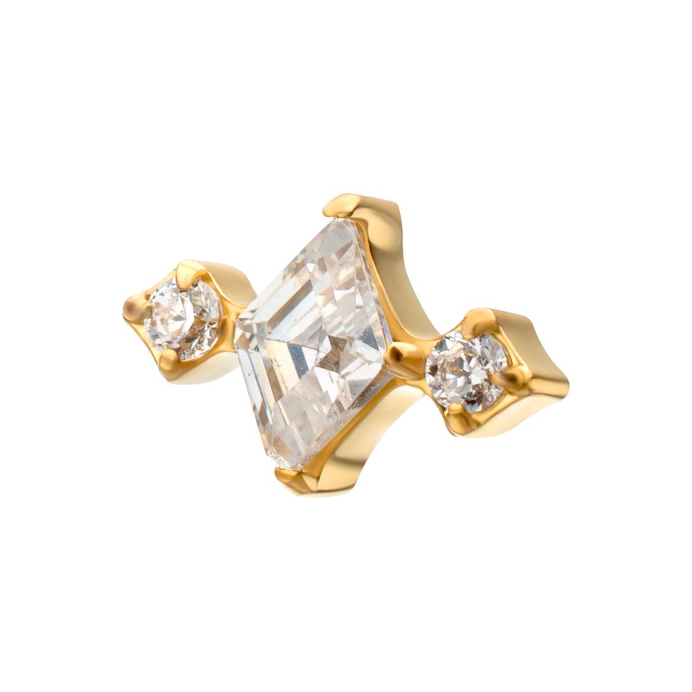 24KT Gold PVD Titanium Threadless 3-Cluster Top with Prong Set Round & Rhombus Gem