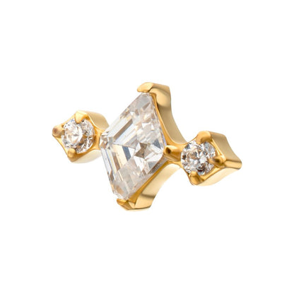 24KT Gold PVD Titanium Threadless 3-Cluster Top with Prong Set Round & Rhombus Gem