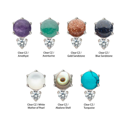 Threadless Prong Set Double Round Gem and Natural Stone Top