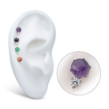 Threadless Prong Set Double Round Gem and Natural Stone Top
