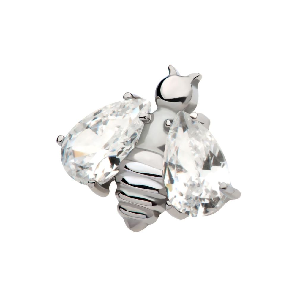 Titanium Threadless Bee with Prong Set Teardrop Shape CZ/Opal Wings Top