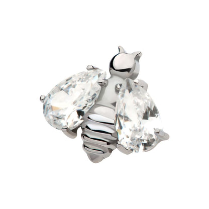 Titanium Threadless Bee with Prong Set Teardrop Shape CZ/Opal Wings Top