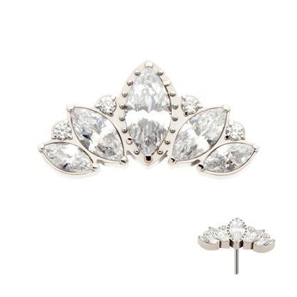 Titanium Threadless Round & Marquise CZ Cluster Fan Shape Top