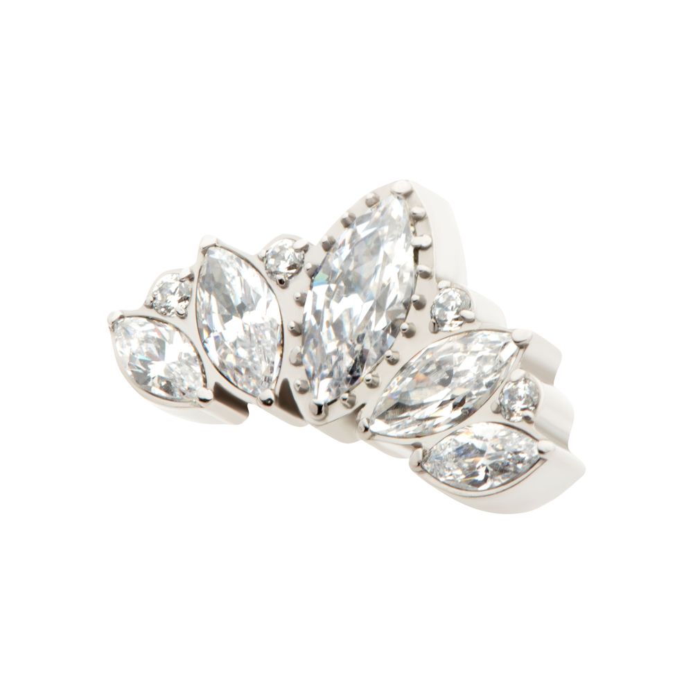 Titanium Threadless Round & Marquise CZ Cluster Fan Shape Top
