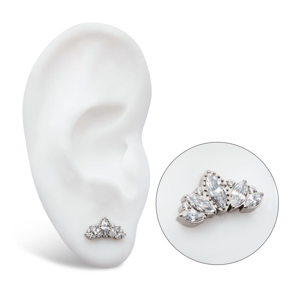 Titanium Threadless Round & Marquise CZ Cluster Fan Shape Top