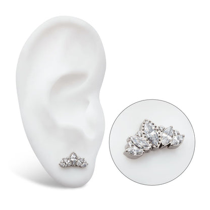 Titanium Threadless Round & Marquise CZ Cluster Fan Shape Top