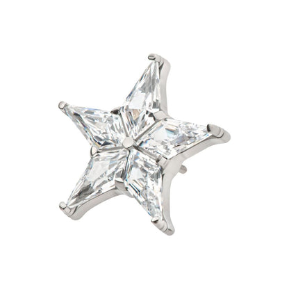 Titanium Threadless Star Top with 5 Prong Set Kite Shape Clear CZ