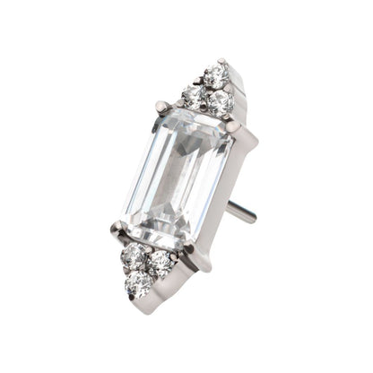 Titanium Threadless Pronged Baguette & Round CZ 7-Cluster Top