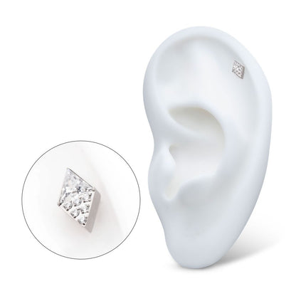 Titanium Threadless Triangle & Round CZ Rhombus Shape Top