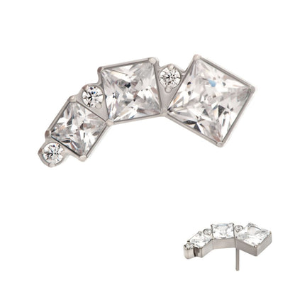 Titanium Threadless Staggered Cluster Round & Princess Gem Top