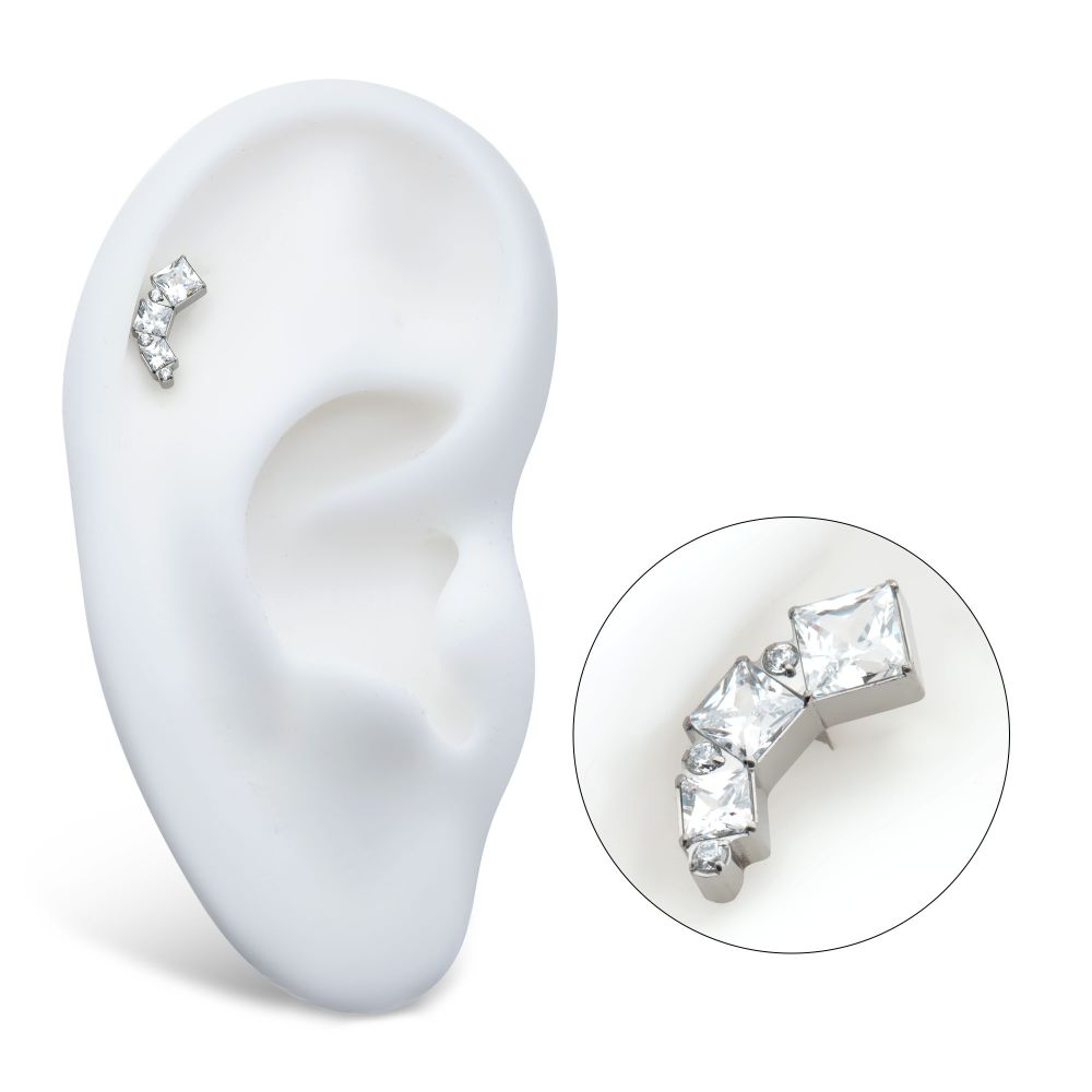 Titanium Threadless Staggered Cluster Round & Princess Gem Top