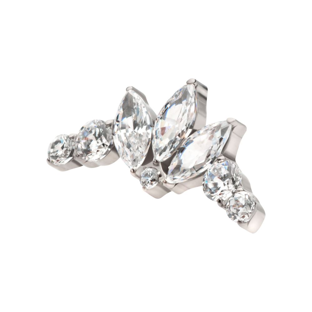 Titanium Threadless Crown Shape Top with Clustered Prong Set Round & Marquise CZ