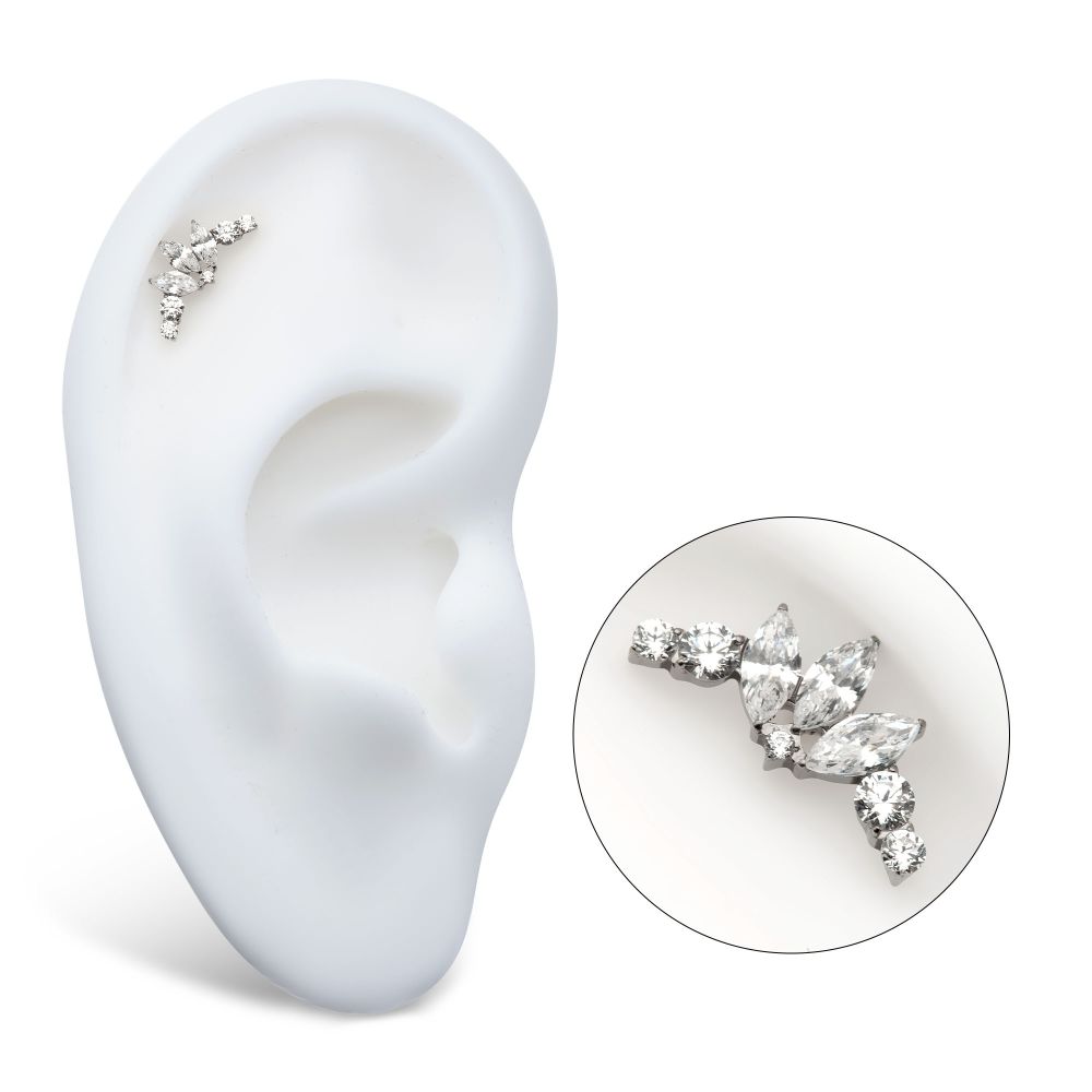Titanium Threadless Crown Shape Top with Clustered Prong Set Round & Marquise CZ