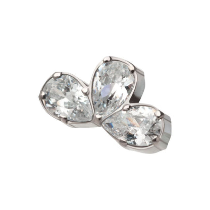 Titanium Threadless Fan Shape Top with 3 Cluster Prong Set Teardrop CZ
