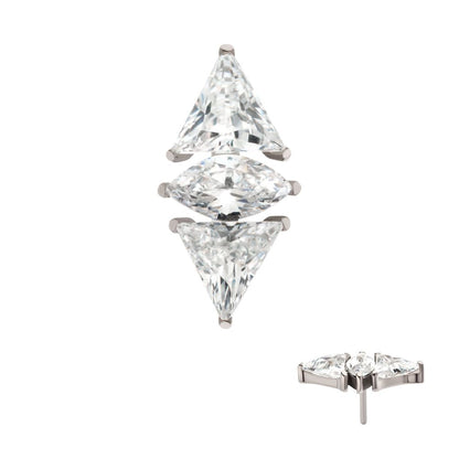 Titanium Threadless 3 Cluster Top with Prong Set Marquise & Triangle CZ
