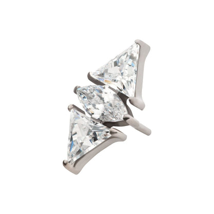 Titanium Threadless 3 Cluster Top with Prong Set Marquise & Triangle CZ
