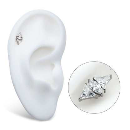 Titanium Threadless 3 Cluster Top with Prong Set Marquise & Triangle CZ