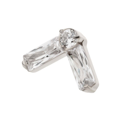 Titanium Threadless Prong Set Baguette & Round CZ Chevron Shape Top