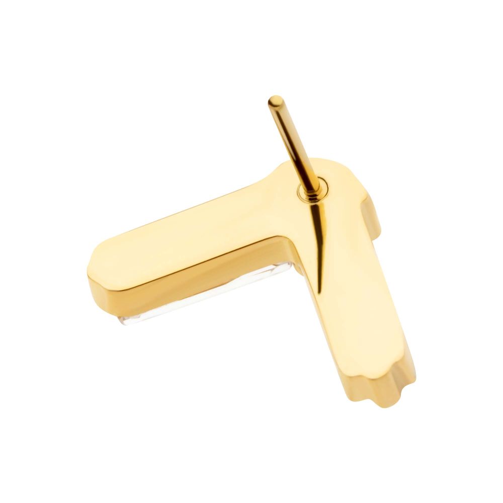 24Kt Gold PVD Titanium Threadless Prong Set Baguette & Round CZ Chevron Shape Top