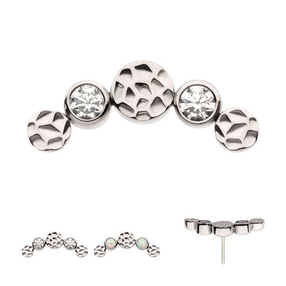Titanium Threadless Bezel Set CZ/Opal Hammered Cluster Top