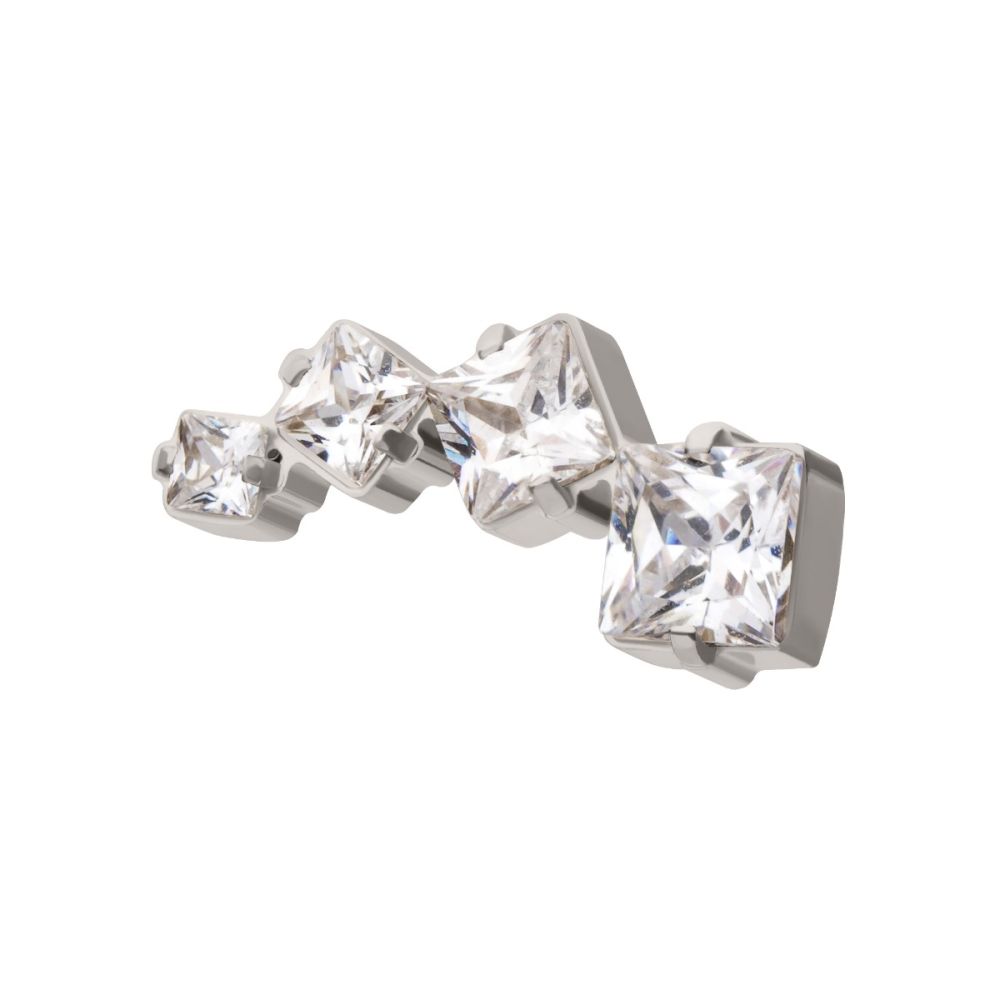 Titanium Threadless Prong Set Princess Cut Gem Staggered 4-Cluster Top