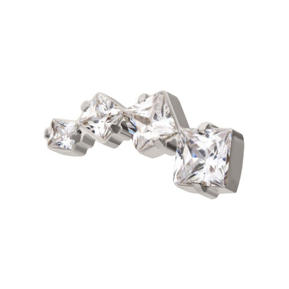 Titanium Threadless Prong Set Princess Cut Gem Staggered 4-Cluster Top
