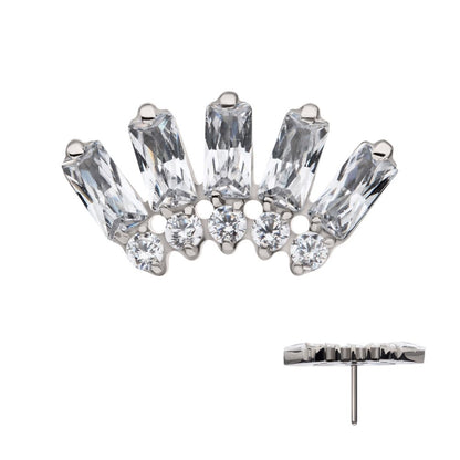 Titanium Threadless Prong Set Baguette & Round Gem Fan Shape 5-Cluster Top