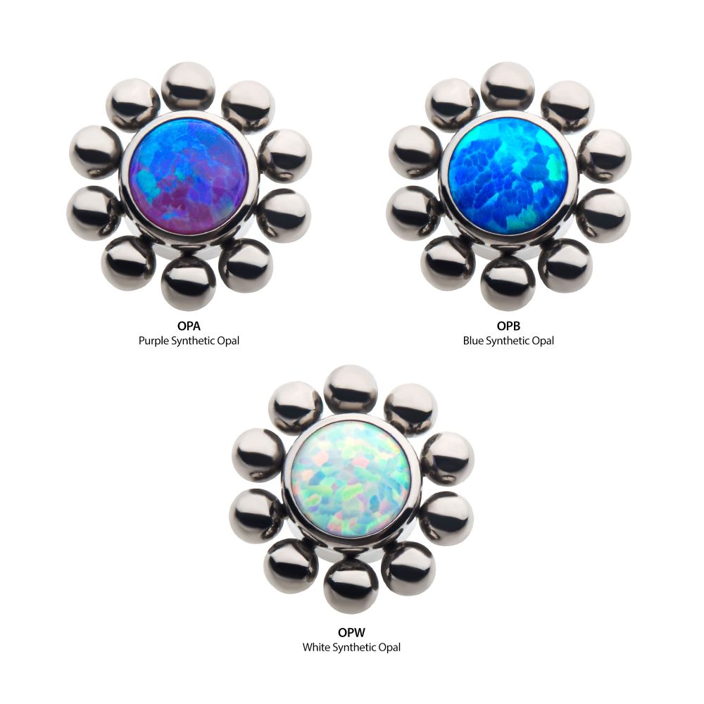 Titanium Threadless with 11 Beads & 1 Bezel Set  Synthetic Opal Disc Top