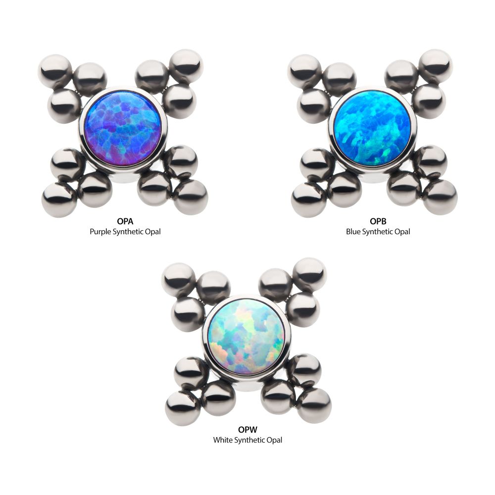 Titanium Threadless 12-Bead Bezel Round Opal/CZ Cluster Top