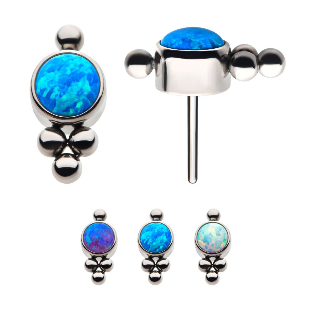 Titanium Threadless with 4 Beads and 1 Bezel Set Synthetic Opal Disc Top