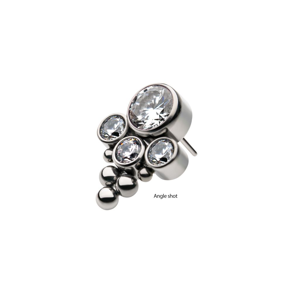 Titanium Threadless 4-Bezel Set Synthetic Opal/AAA Gem/Swarovski Zirconia & Beads Cluster Top