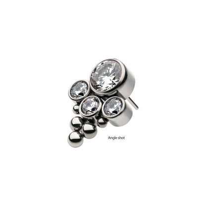 Titanium Threadless 4-Bezel Set Synthetic Opal/AAA Gem/Swarovski Zirconia & Beads Cluster Top