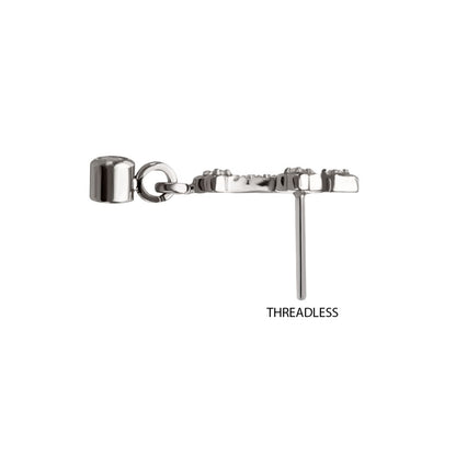 Titanium Threadless Milgrain Edge Prong Set CZ Gem Cross Top with Dangle Bezel Gem