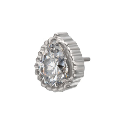 Titanium Threadless Beaded Edge Prong Set Teardrop CZ Gem Top