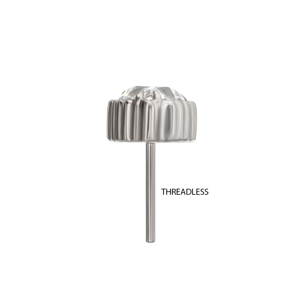 Titanium Threadless Beaded Edge Prong Set Teardrop CZ Gem Top